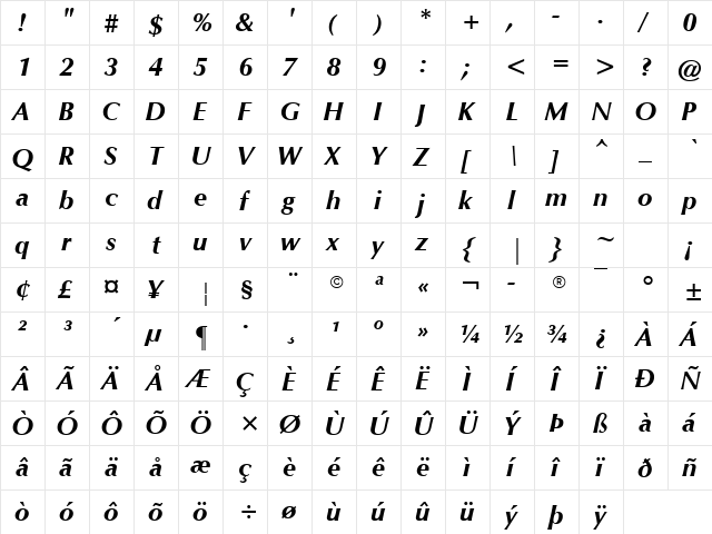 CG Omega Bold Italic  glyph index