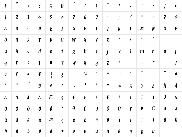 Mezz Std Semibold  glyph index