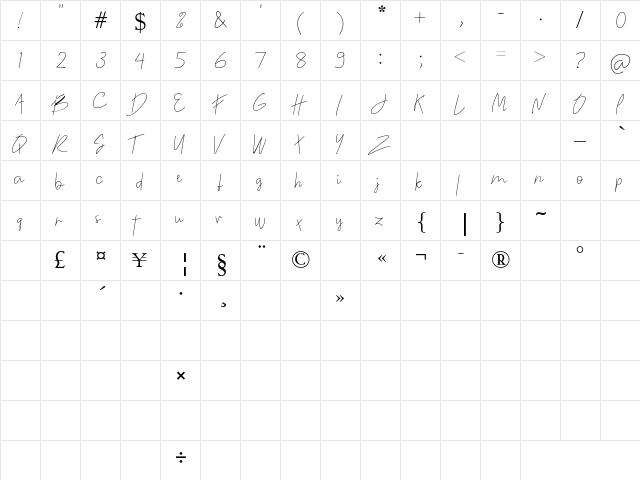 The Night Began Regular  glyph index