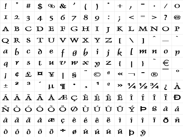 DolphinExtended Bold  glyph index