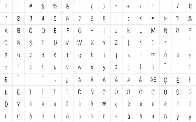 LightRoast Regular  glyph index