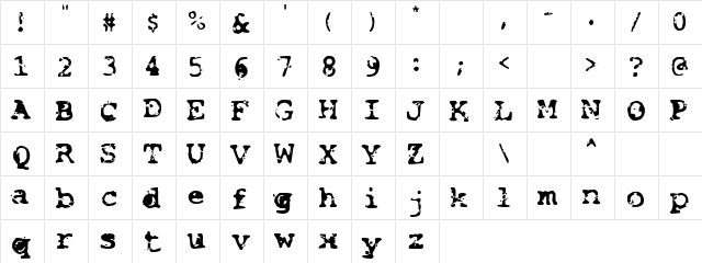 Letter Box Regular  glyph index