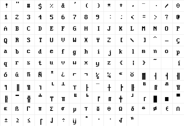 Video Regular  glyph index
