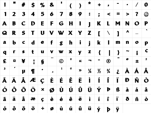 LTBrewery Medium Bold  glyph index