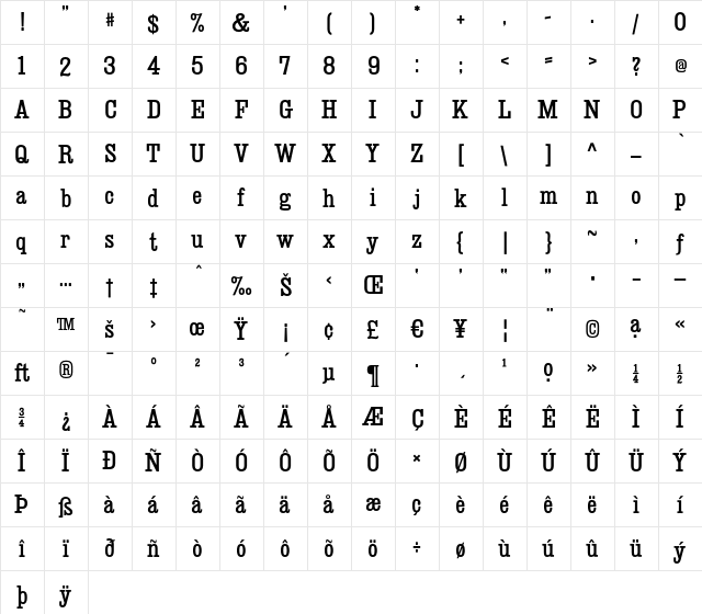 Deadwood Singlewide Heavy  glyph index
