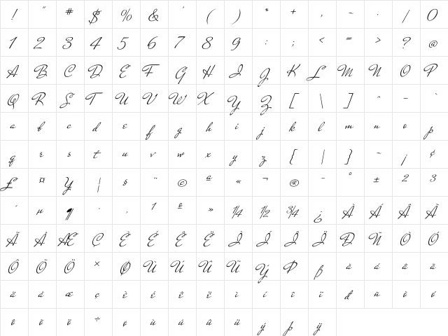 Mr De Haviland Regular  glyph index
