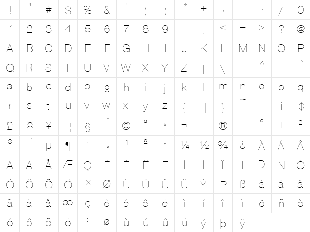 NimbusSanNovTUltLig Regular  glyph index