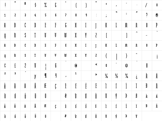 ModulaRoundSerifSmallCaps Regular  glyph index