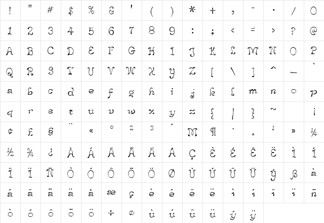 LeakorLeach Regular  glyph index