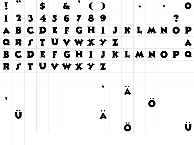 ZaleskiCapsNormal Regular  glyph index
