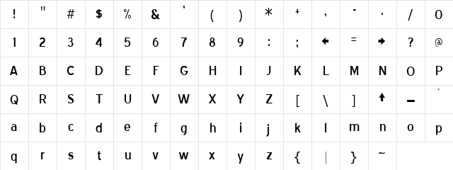 Platinum Punch Regular  glyph index