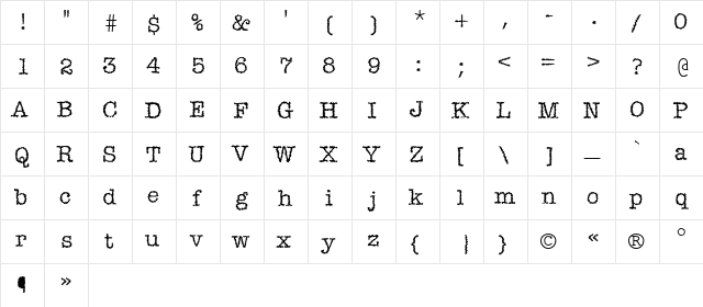 Mistica Medium  glyph index
