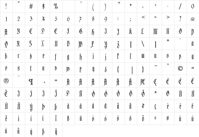 Hofstaetten Regular  glyph index