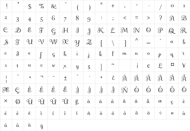 Fling Std Regular  glyph index