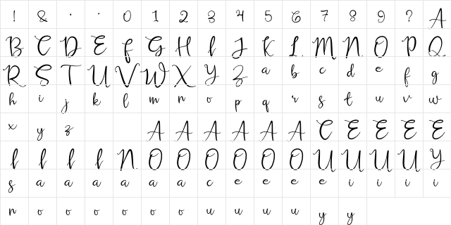Russhell Free Regular  glyph index