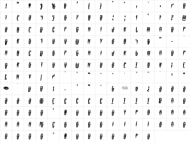 Swordtooth Rotated 2 Regular  glyph index