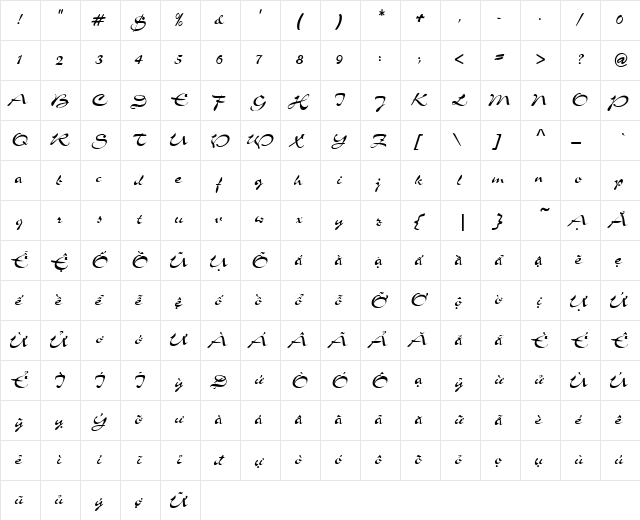 VI Cam Chuong Normal  glyph index