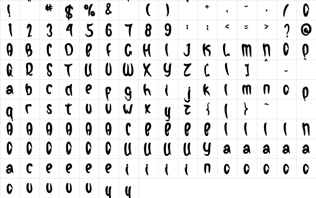 SMART HELLO Regular  glyph index