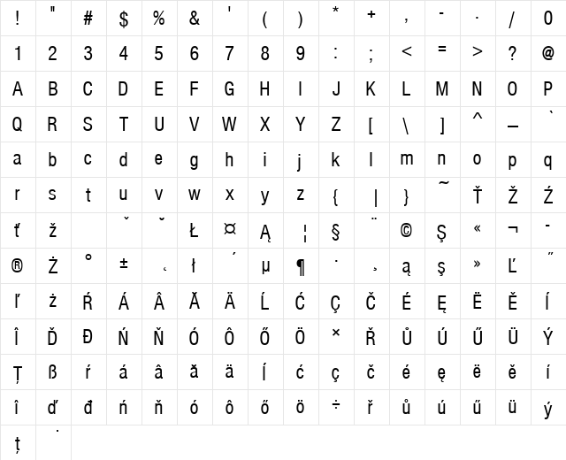 NimbusSanPEECon Regular  glyph index