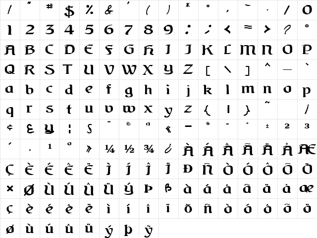 MoonDogText111 Bold  glyph index