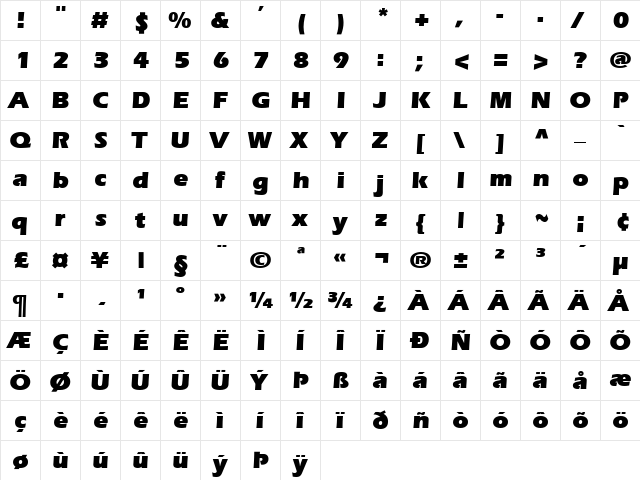ErieBlack Bold  glyph index