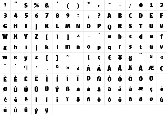 Palent Regular  glyph index