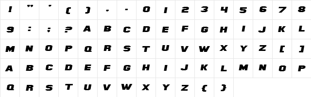 Hollywood Hills Expanded Italic  glyph index