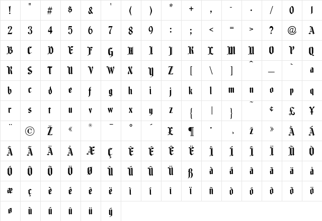 Fenwick Regular  glyph index