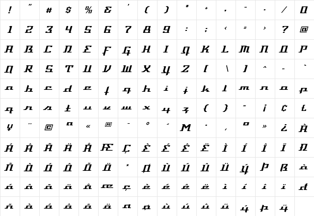 DevilleThruster DeluxeTwo  glyph index