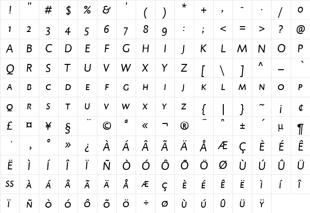 DTLCaspariTCaps Regular  glyph index