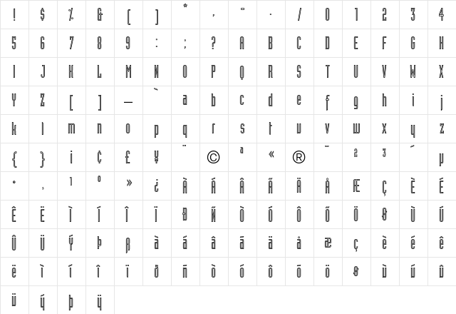 Industria Inline  glyph index