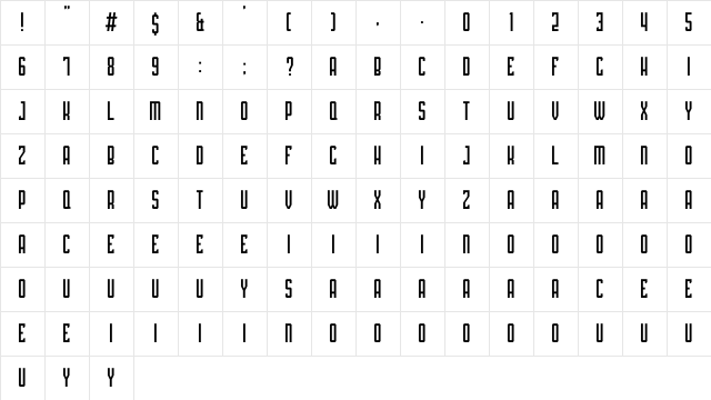 PLATINA Regular  glyph index
