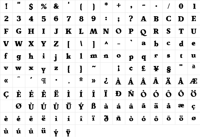 Detente Regular  glyph index