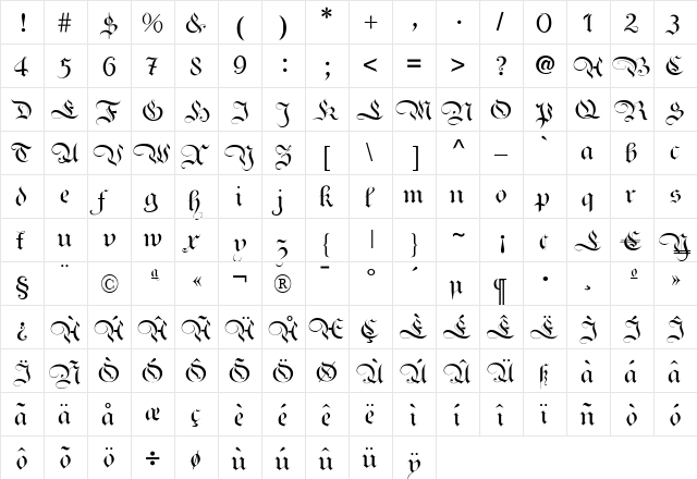 Ayres Royal Plus Regular  glyph index