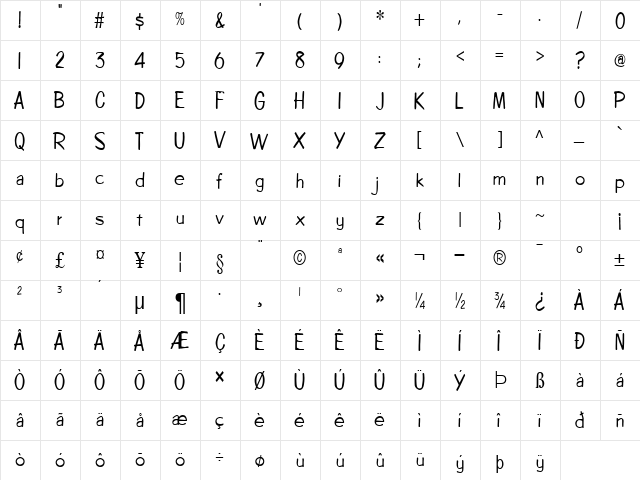 Copybook-Condensed Normal  glyph index