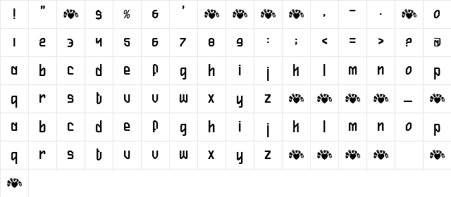 Firefly Regular  glyph index