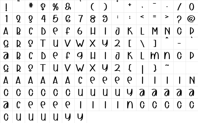 BABY QUEEN Regular  glyph index