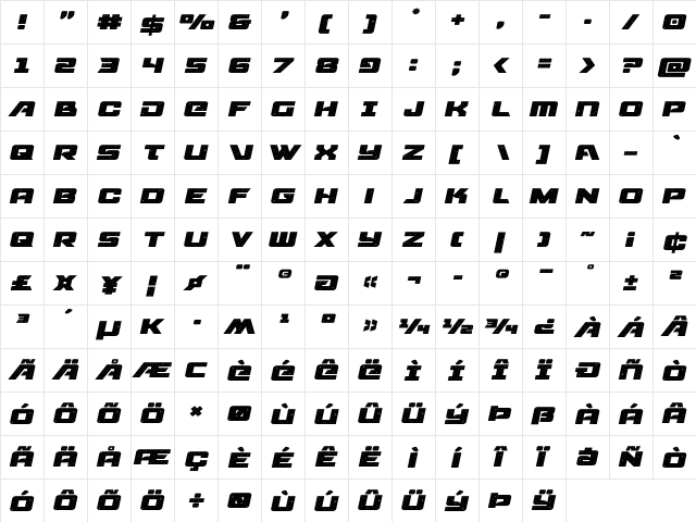 Starcruiser Expanded Semi-Italic Expanded Semi-Italic  glyph index