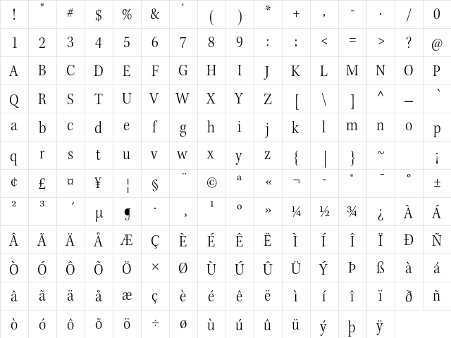Kepler Std Light Semicondensed Subhead  glyph index