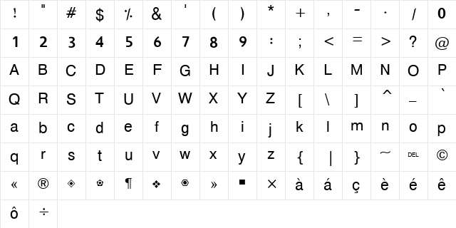 Hacen Liner Screen Regular  glyph index