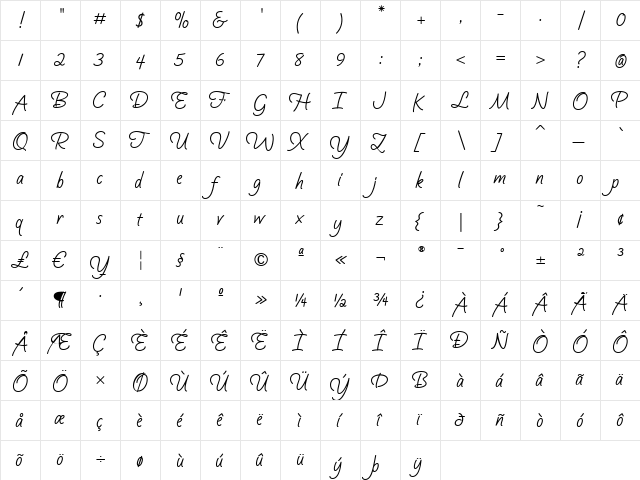 SilverScriptRegular Regular  glyph index