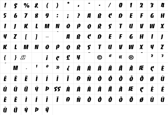Kick Start SSi Regular  glyph index