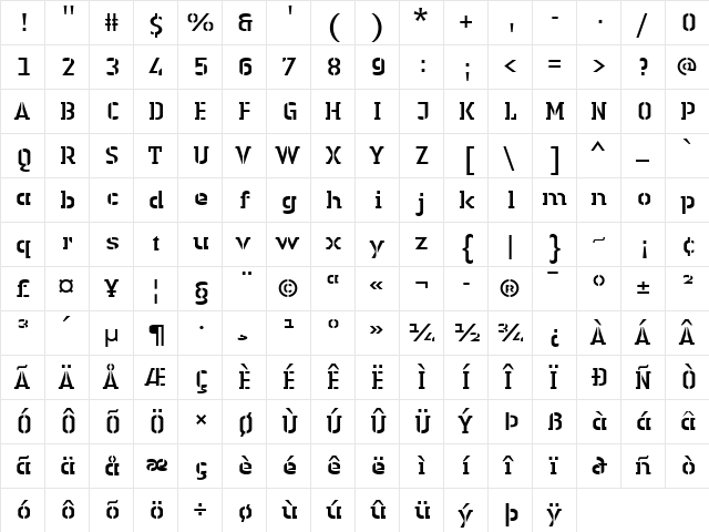 LTAuthenticStencil Regular  glyph index