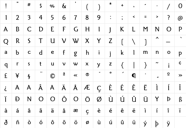 TN web use only Regular  glyph index