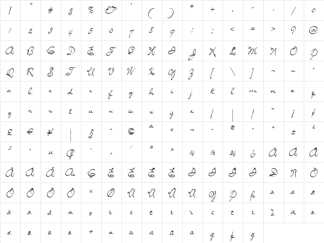 BayernHandschriftNF Medium  glyph index