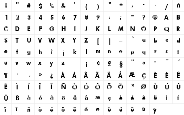 FuturaNo7TMedIn1 Regular  glyph index