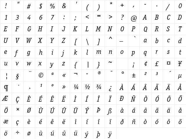 OfficinaSerITCStd BookItalic  glyph index