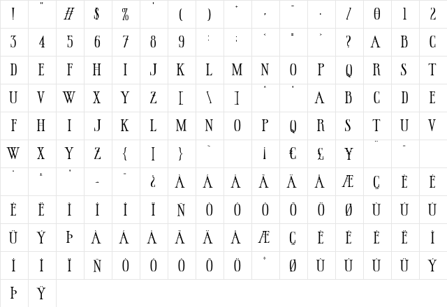 Hallowed Grounds Regular  glyph index