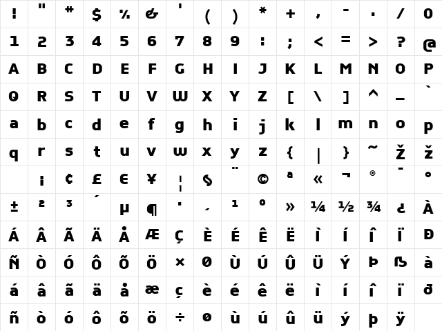 CPCompany Regular  glyph index