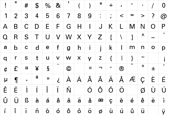 NovaSSK Regular  glyph index